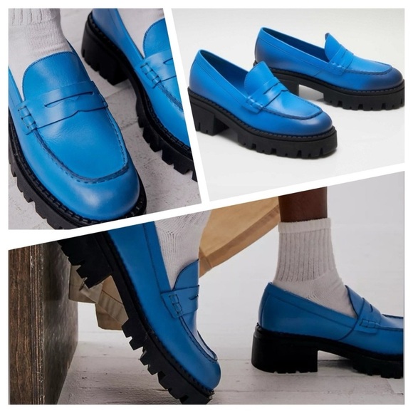 Free People Lyra Lug Sole Leather Loafers in Baywatch Blue size 36 US 6 - Picture 3 of 12